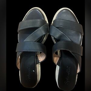 Splendid Black Leather Platform Espadrille Slide Sandals Criss Cross Comfort